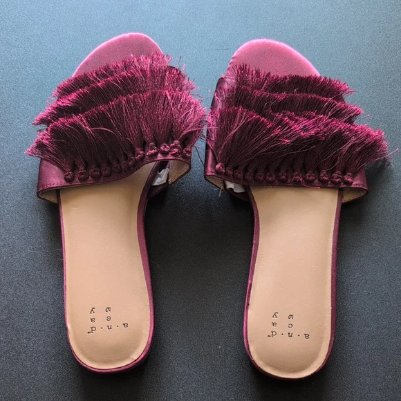 a new day Burgundy Fringe Slide Sandals - Picture 1 of 2